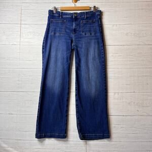 J Jill Jeans Womens Size 12P Medium Wash Wide Leg Patch Pockets Cotton Blend